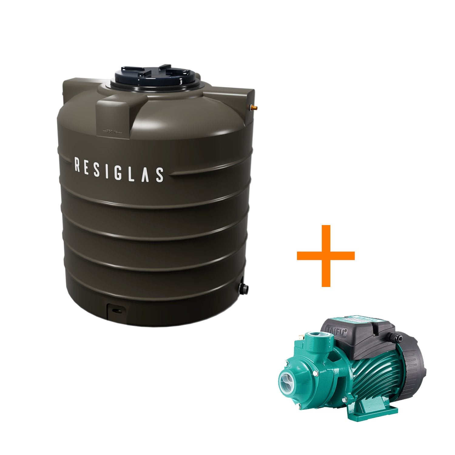 Resiglas Water Tank & Pump Water Storage Tank Resiglas 500Lts Tank + 0.5HP Pump Kaki