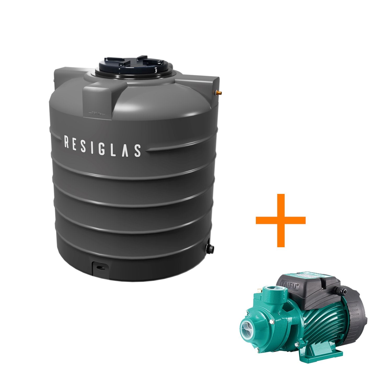 Resiglas Water Tank & Pump Water Storage Tank Resiglas 500Lts Tank + 0.5HP Pump Grey